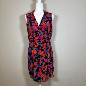 Greylin Black and Pink Floral Silk Mini Dress Size Medium